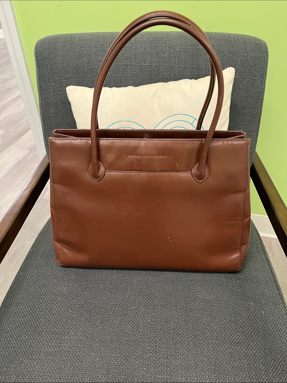 Adrienne Vittadini Deep Brown Leather Structured Tote